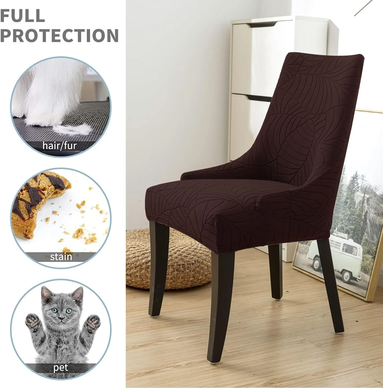 Wingback Side Chair Cover Stretch Dining Chair Covers Slipcovers Reusable Sloping Arm Chair Protector Cover Washable Upholstered Arm Dining Chair Cover for Dining Room Banquet Home Decor(A-dark brown,