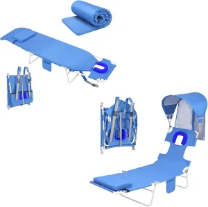 Women Comfort Backpack Tanning Beach Chair with Face Hole & Cushion   Beach Chair with Canopy Sun Shade
