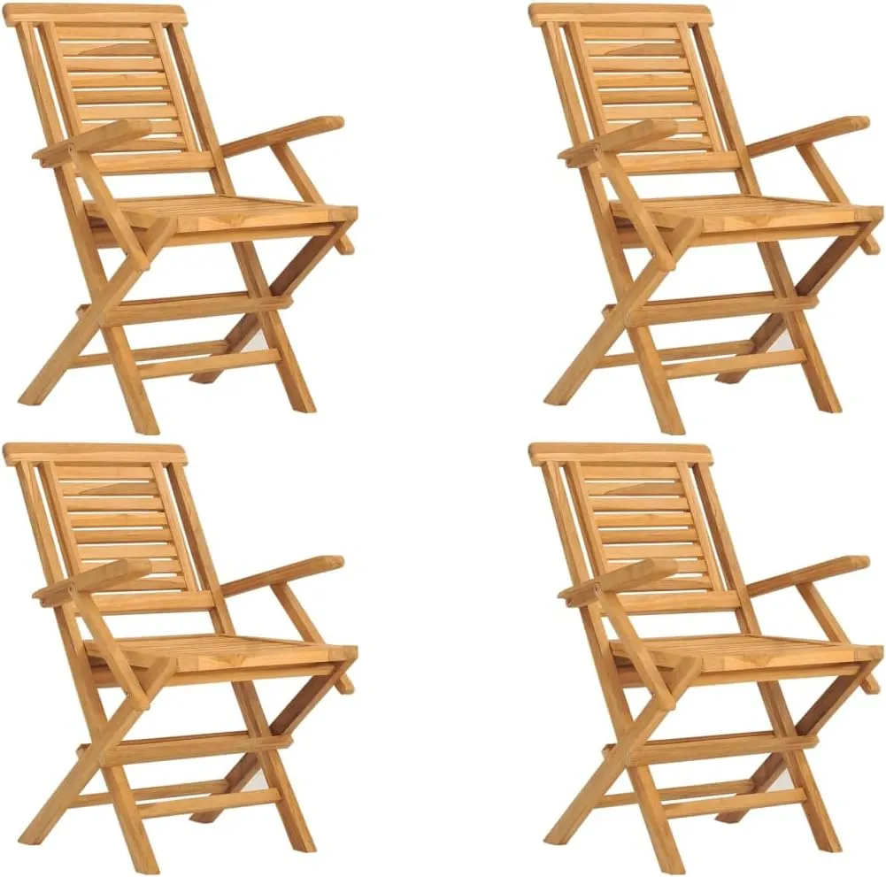Wooden Folding Patio Chairs 4 pcs Teak Outdoor Chairs 22"x24.8"x35.4" Solid Wood Folding Lounge Chairs for Garden, Patio, Beach, Lawn, and Dining