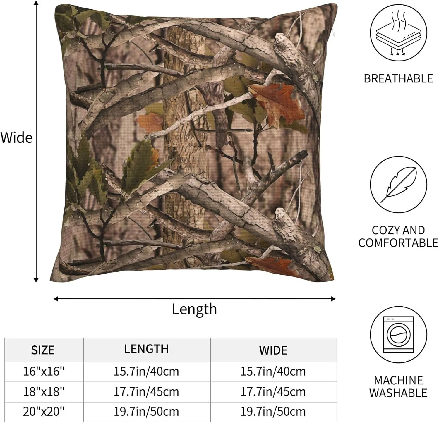 Worltoldb Real Camo Throw Pillow Covers Set of 4 Decorative Soft Linen Fabric Square Cushion Case for Room Bedroom Sofa Car 18x18