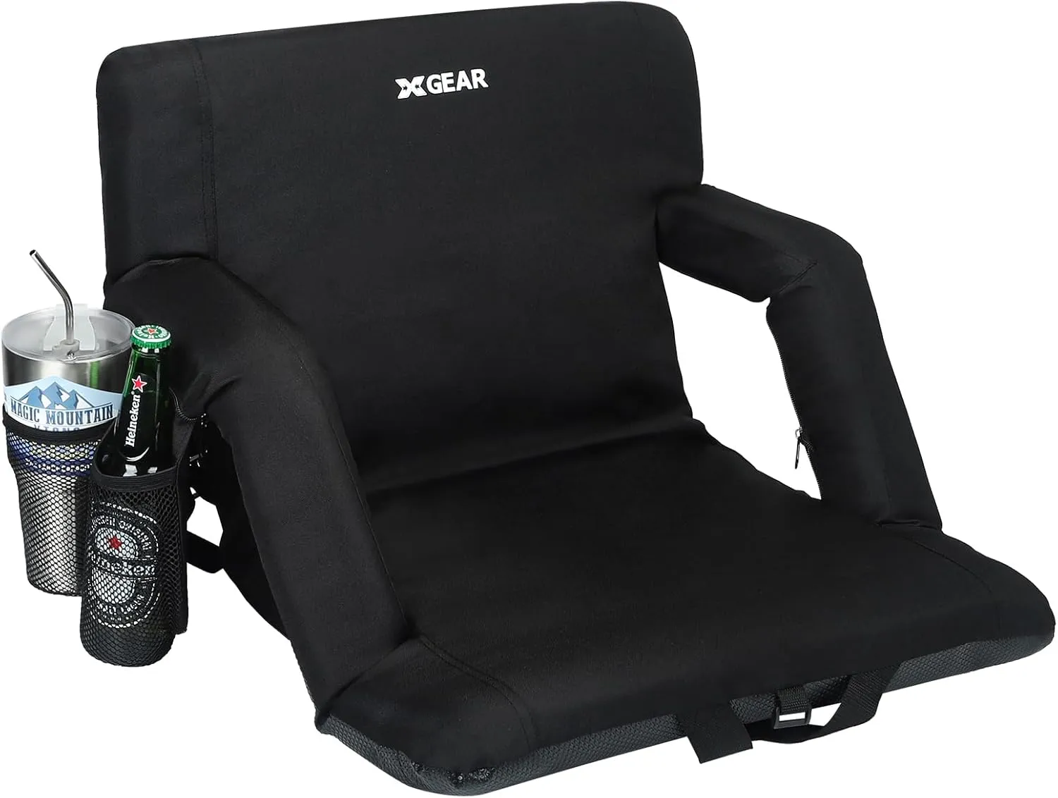 XGEAR Bleacher Chairs with Back and Cushion Extra Thick Padded Cushion Chair Back and Armrest Support， Water Resistant and Lightweight Stadium Chair, 6 Reclining Positions Adjustable