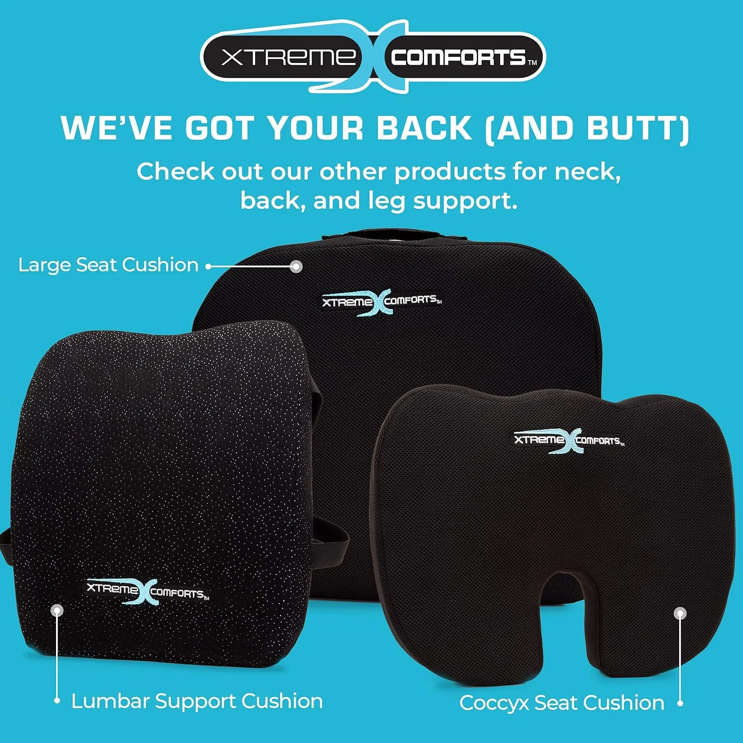Xtreme Comforts Seat Cushion, Office Chair Cushions - Pack of 1 Padded Foam Cushion w/Handle for Desk, Wheelchair & Car Use - Back Support Pillow for Chair ﻿- Travel Bag Included