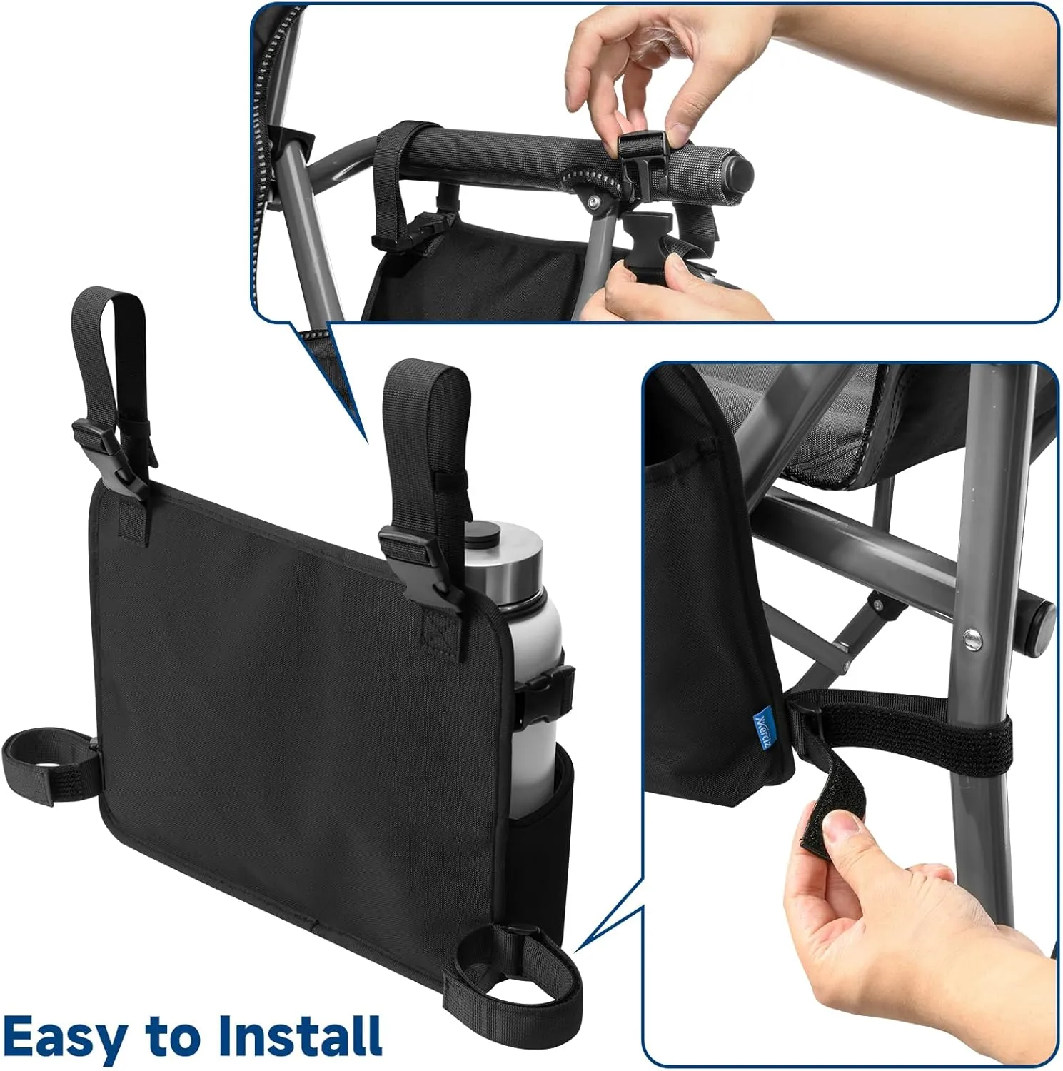 Xxerciz Chair Cup Holder Phone Holder, Camping Chair Armrest Drink Holder with Easily Attached Self Adhesive Straps for Patio Recliner, Beach Chair, Foldable Camping Chair (Black)