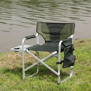 XXL Oversized Folding Camping Chair, Portable Aluminum Directors Chair with Side Table & Storage Pocket, Lawn Chairs for Fishing,Trip,Picnic,Lawn,Concert Outdoor,1 PCS Green