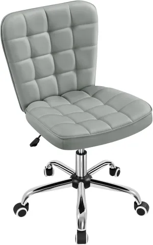 Yaheetech Armless Desk Chair Modern Tufted Office Chair Faux Leather Upholstered Computer Chair with Adjustable Seat Height and Rolling Wheels for Home/Office, Light Gray