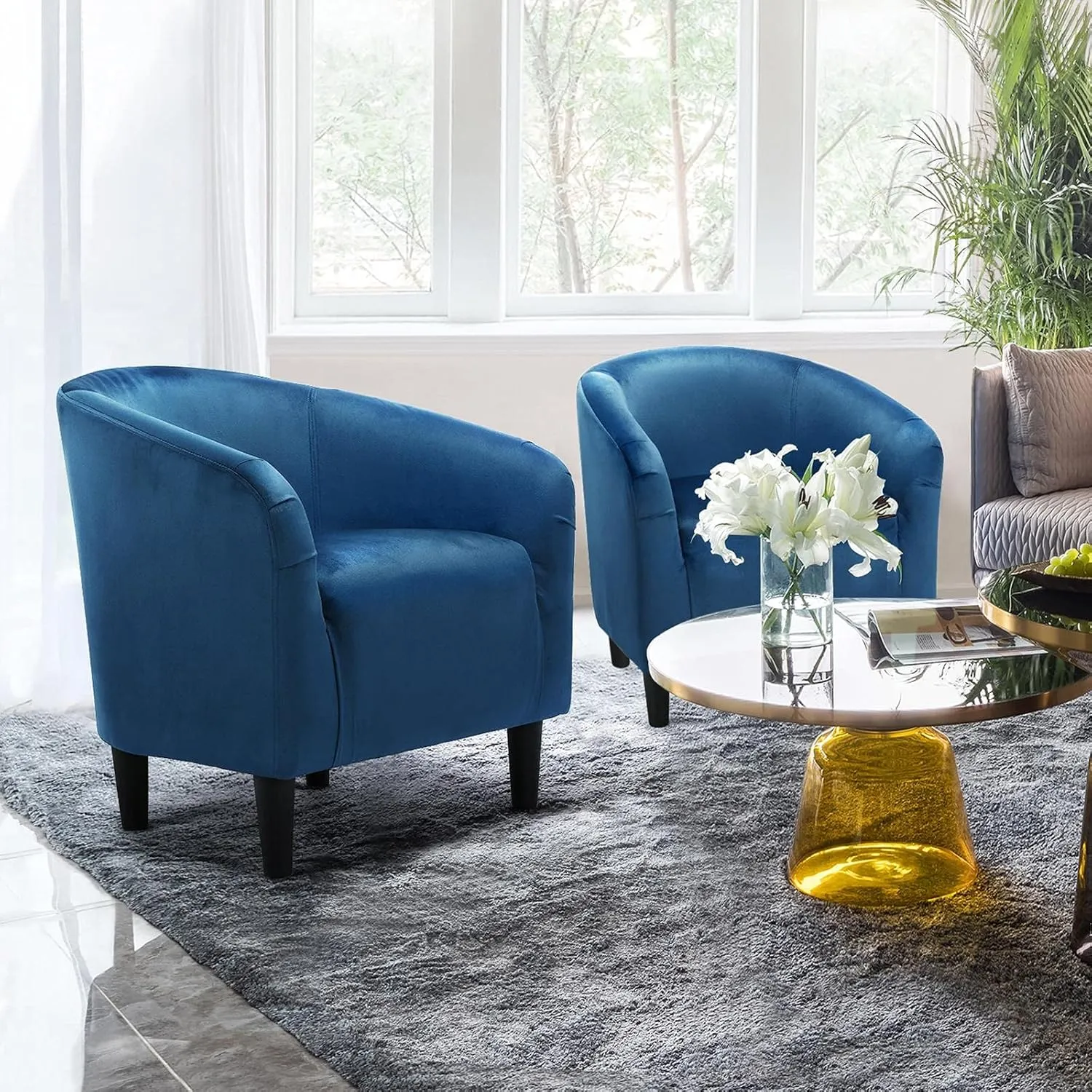 Yaheetech Club Chair, Velvet Accent Chair Upholstered Barrel Chair Sitting Chair with Armrest and Low Back for Living Room Bedroom, Pagoda Blue