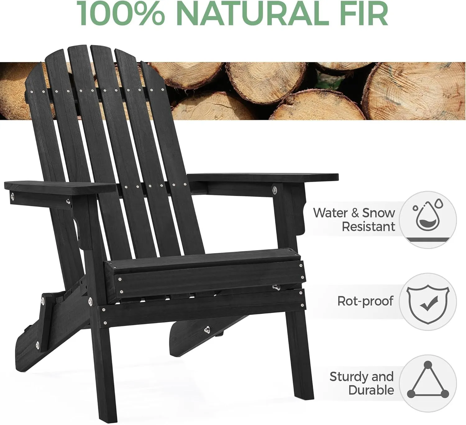 Yaheetech Folding Adirondack Chair Set of 2 Outdoor, 300LBS Solid Wood Garden Chair Weather Resistant, Fire Pit Lounge Chairs for Garden/Yard/Patio/Lawn, Black