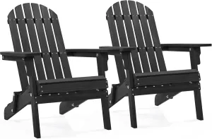 Yaheetech Folding Adirondack Chair Set of 2 Outdoor, 300LBS Solid Wood Garden Chair Weather Resistant, Fire Pit Lounge Chairs for Garden/Yard/Patio/Lawn, Black
