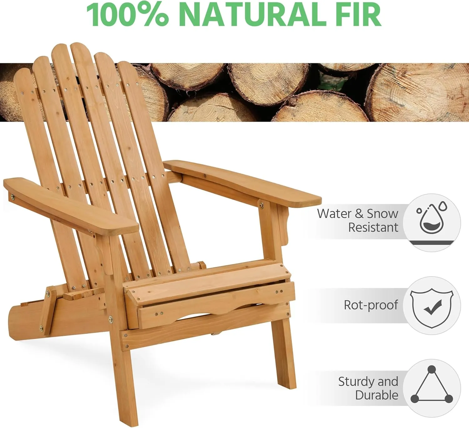 Yaheetech Folding Adirondack Chair with Retractable Ottoman Weight Capacity 300lb Solid Wood Garden Chair, Fire Pit Lounge Chairs Weather Resistant Furniture for Garden/Yard/Patio/Lawn, Brown