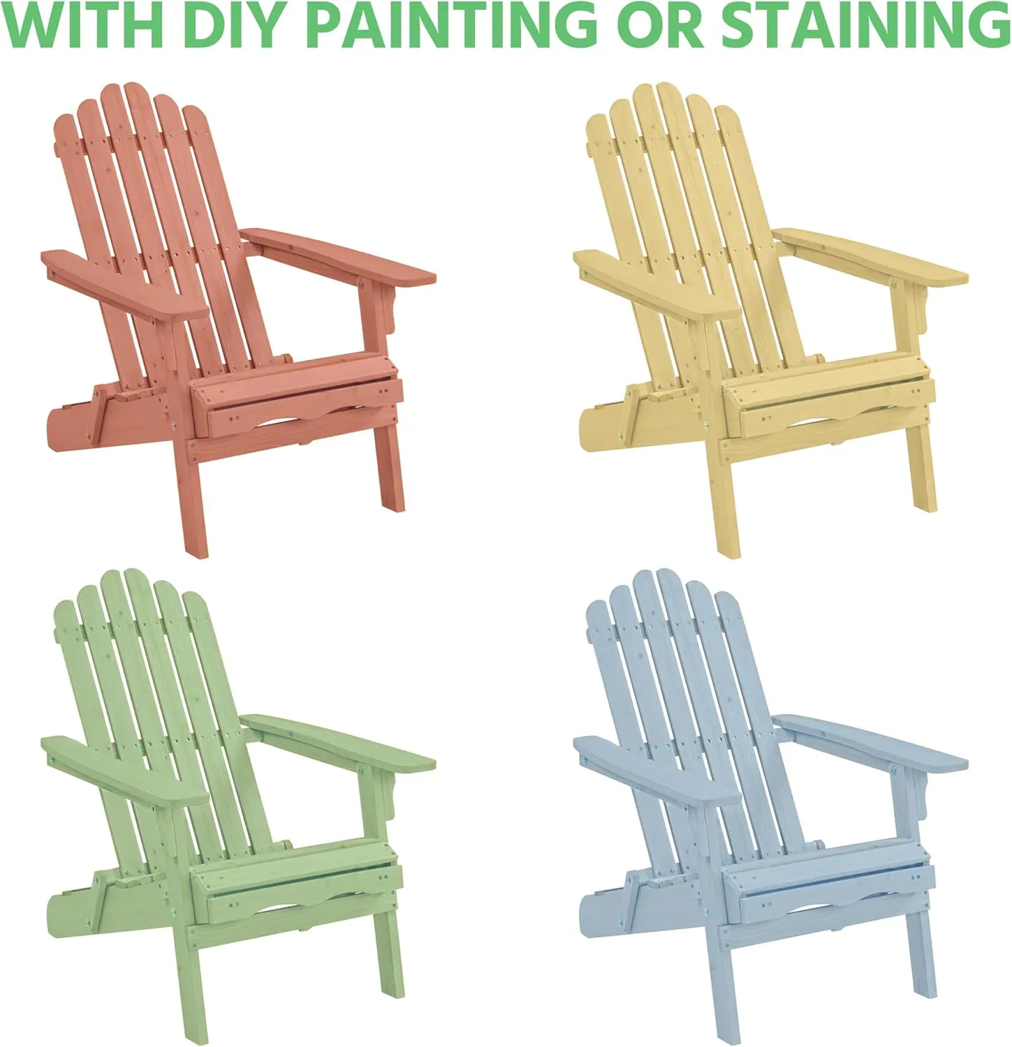 Yaheetech Folding Adirondack Chair with Retractable Ottoman Weight Capacity 300lb Solid Wood Garden Chair, Fire Pit Lounge Chairs Weather Resistant Furniture for Garden/Yard/Patio/Lawn, Brown