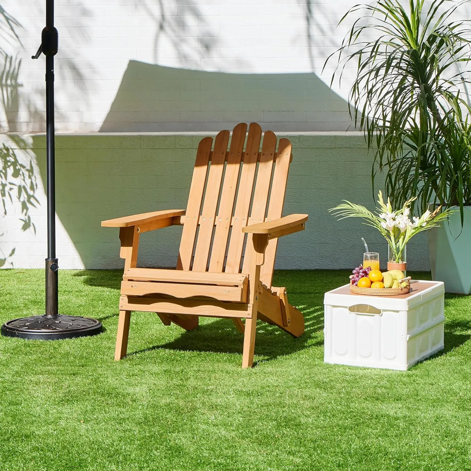 Yaheetech Folding Adirondack Chair with Retractable Ottoman Weight Capacity 300lb Solid Wood Garden Chair, Fire Pit Lounge Chairs Weather Resistant Furniture for Garden/Yard/Patio/Lawn, Brown