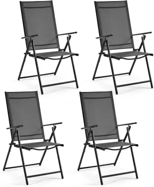Yaheetech Patio Folding Dining Chairs Set of 4, Stackable Outdoor Chairs with 8 Adjustable Back Positions and Armrest for Garden, Lawn, Yard and Beach, Dark Gray