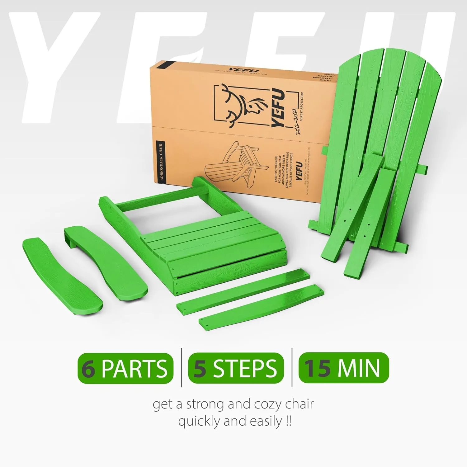 YEFU Adirondack Chair Plastic Weather Resistant, Patio Chairs 5 Steps Easy Installation, Looks Exactly Like Real Wood, Widely Used in Outdoor, Fire Pit, Deck, Outside, Campfire Chairs (Lime)