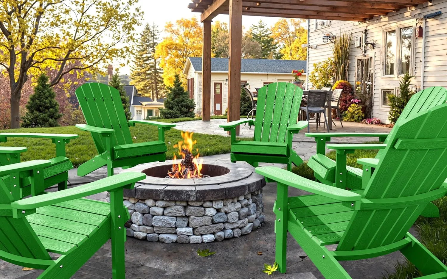 YEFU Adirondack Chair Plastic Weather Resistant, Patio Chairs 5 Steps Easy Installation, Looks Exactly Like Real Wood, Widely Used in Outdoor, Fire Pit, Deck, Outside, Campfire Chairs (Lime)
