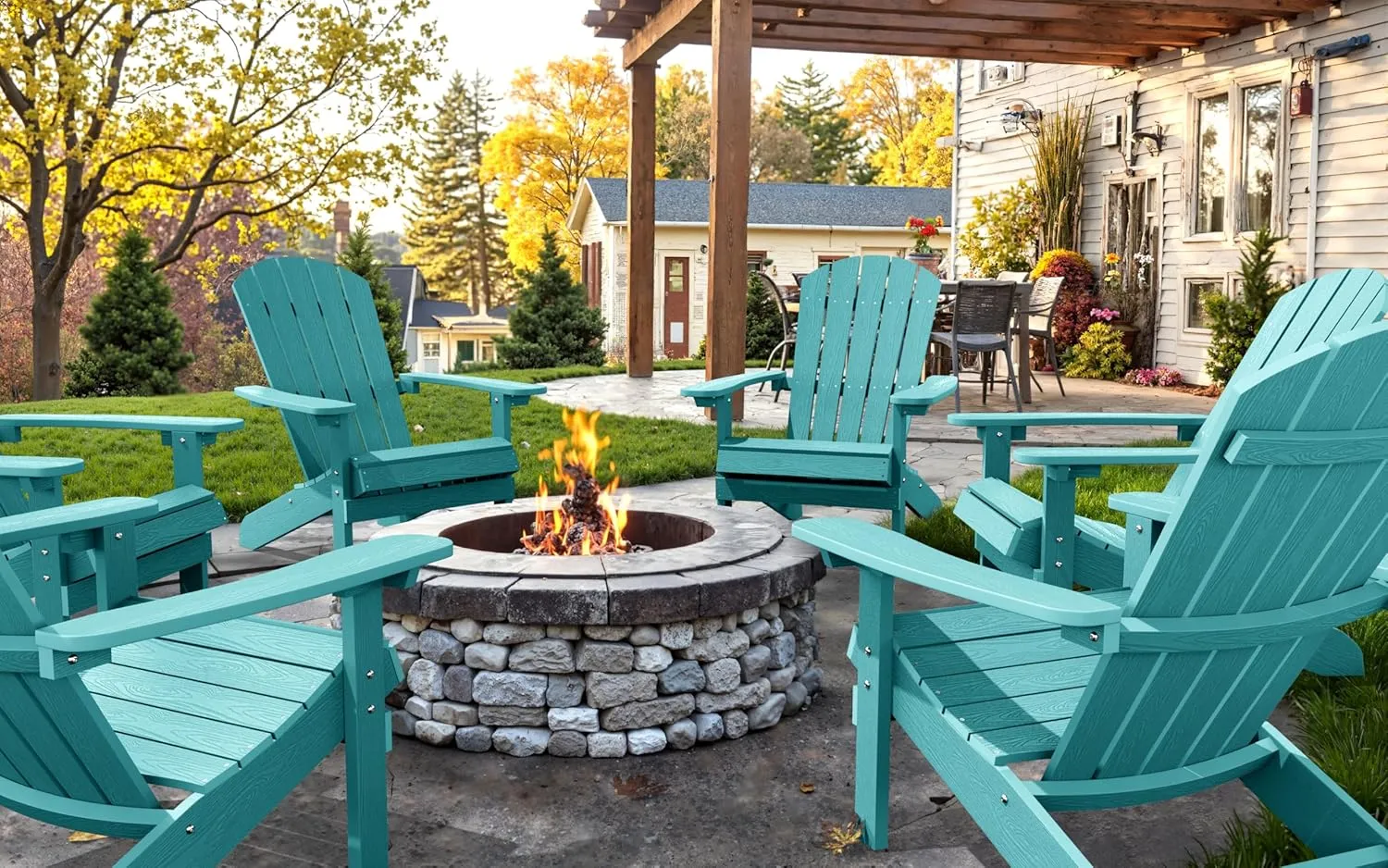 YEFU Adirondack Chair Plastic Weather Resistant, Patio Chairs 5 Steps Easy Installation, Looks Exactly Like Real Wood, Widely Used in Outdoor, Fire Pit, Deck, Outside, Garden, Campfire Chairs (Aruba)