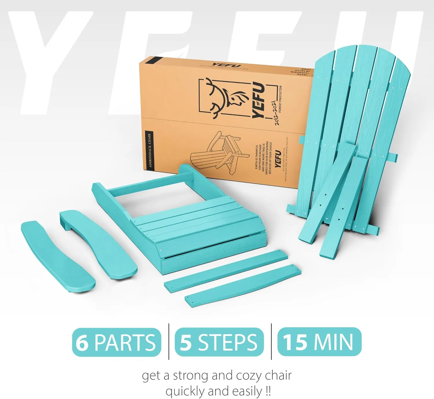 YEFU Adirondack Chair Plastic Weather Resistant, Patio Chairs 5 Steps Easy Installation, Looks Exactly Like Real Wood, Widely Used in Outdoor, Fire Pit, Deck, Outside, Garden, Campfire Chairs (Aruba)