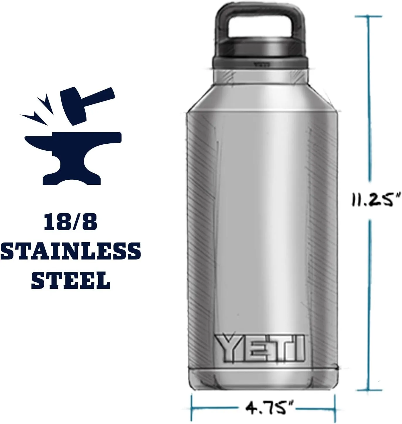 YETI Rambler 64 oz Bottle, Vacuum Insulated, Leakproof, Stainless Steel with Chug Cap, Charcoal