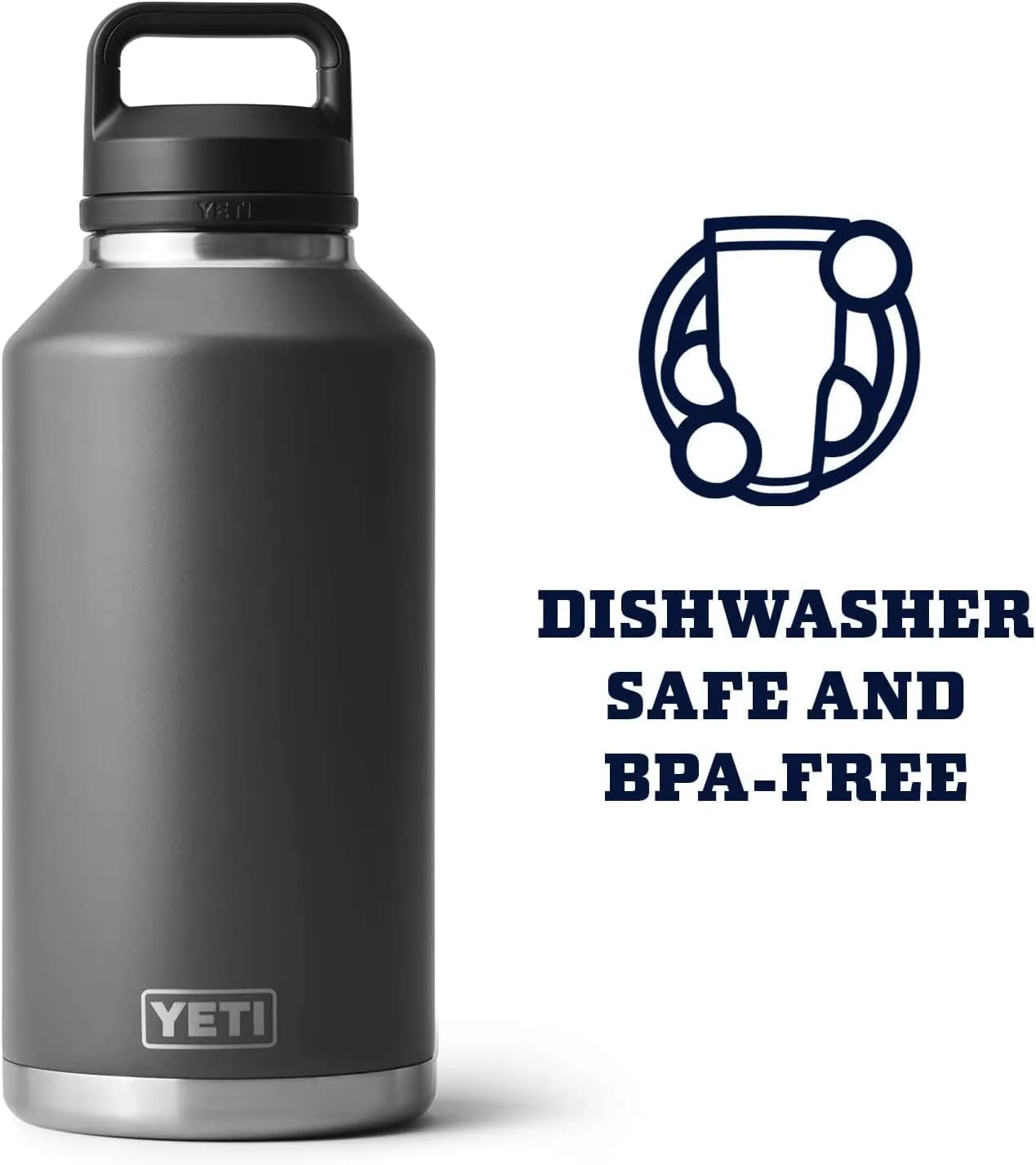YETI Rambler 64 oz Bottle, Vacuum Insulated, Leakproof, Stainless Steel with Chug Cap, Charcoal