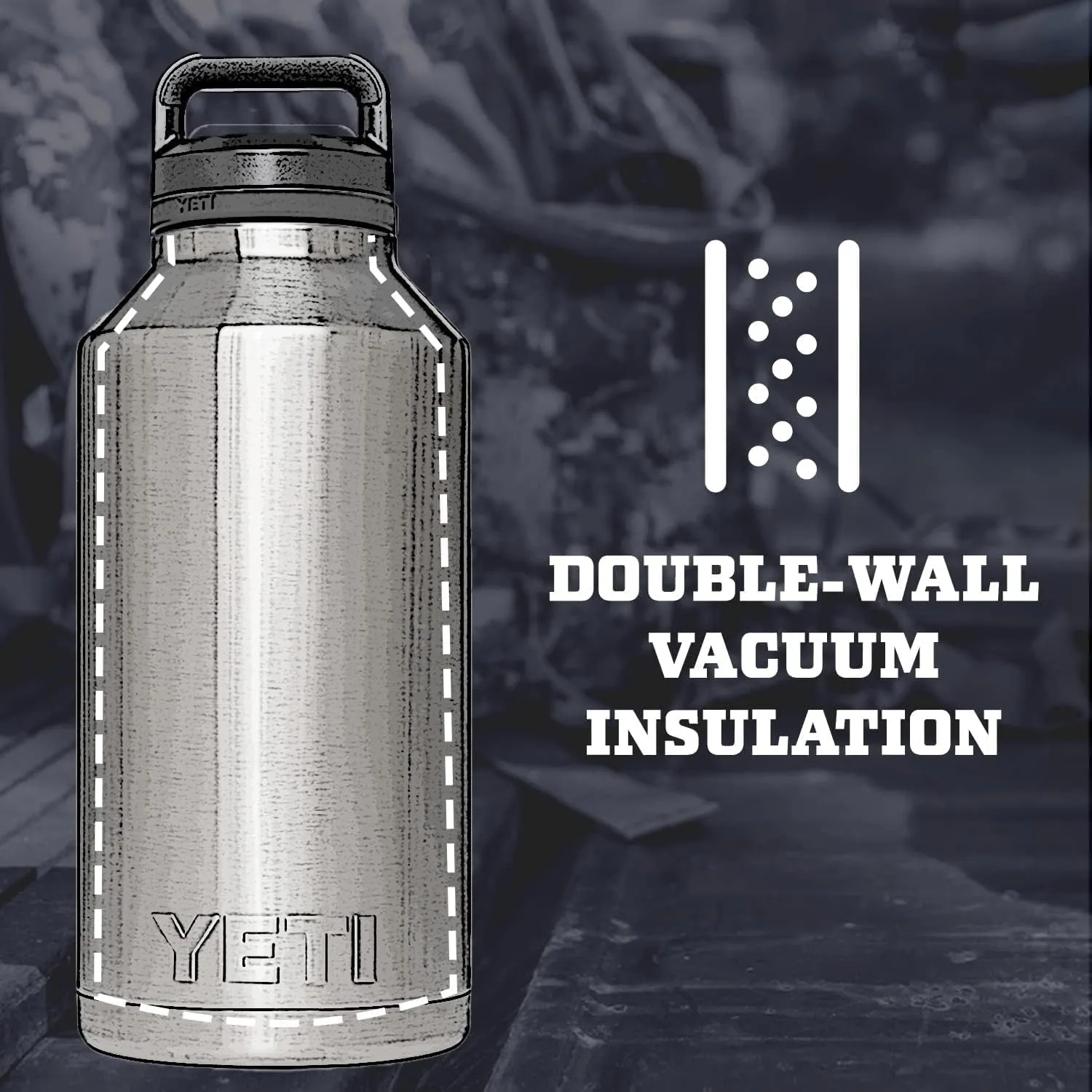 YETI Rambler 64 oz Bottle, Vacuum Insulated, Leakproof, Stainless Steel with Chug Cap, Charcoal