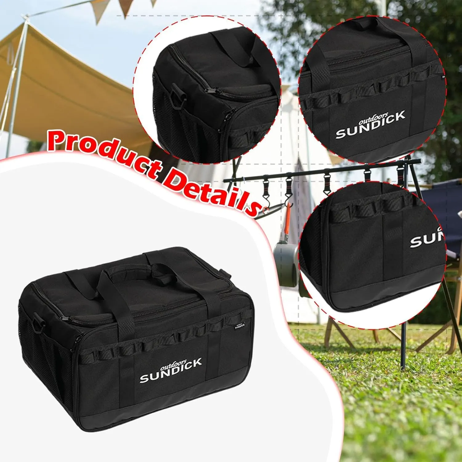 Yiju Camping Storage Bag Crossbody Shoulder Bag 36 L Anti Collision Portable Gas Tank Organizer for Hiking Tableware Garden Travel, Black