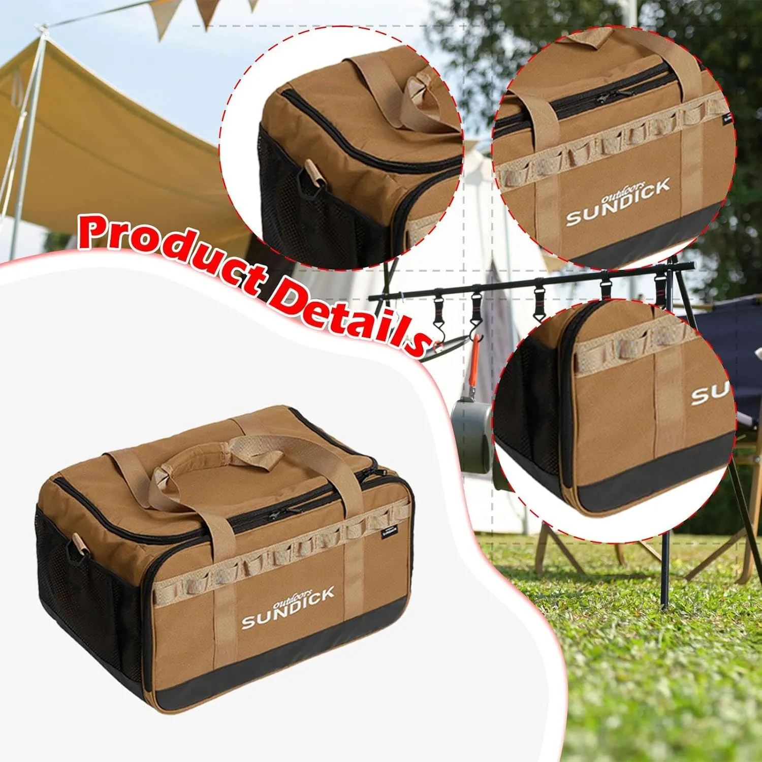 Yiju Camping Storage Bag Crossbody Shoulder Bag 36 L Anti Collision Portable Gas Tank Organizer for Hiking Tableware Garden Travel, Khaki