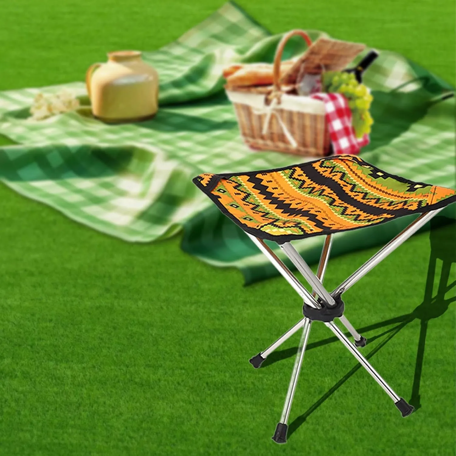 Yiju Folding Stool Camping Stool Mini Outdoor with Carrying Bag Recliner Foot Rest Seat for Walking Hiking Festival Picnic Patio, Orange