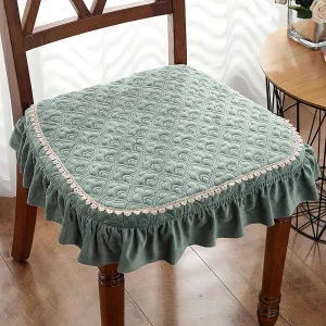 Yizc Lace Ruffle Chair Cushion,Non Slip European Seat Cushion Square Thicken Chair Pad with Ties,Luxury Decorative Chair Cover for Dining Chair Office Chairs-Green 43x45cm(17x18inch)