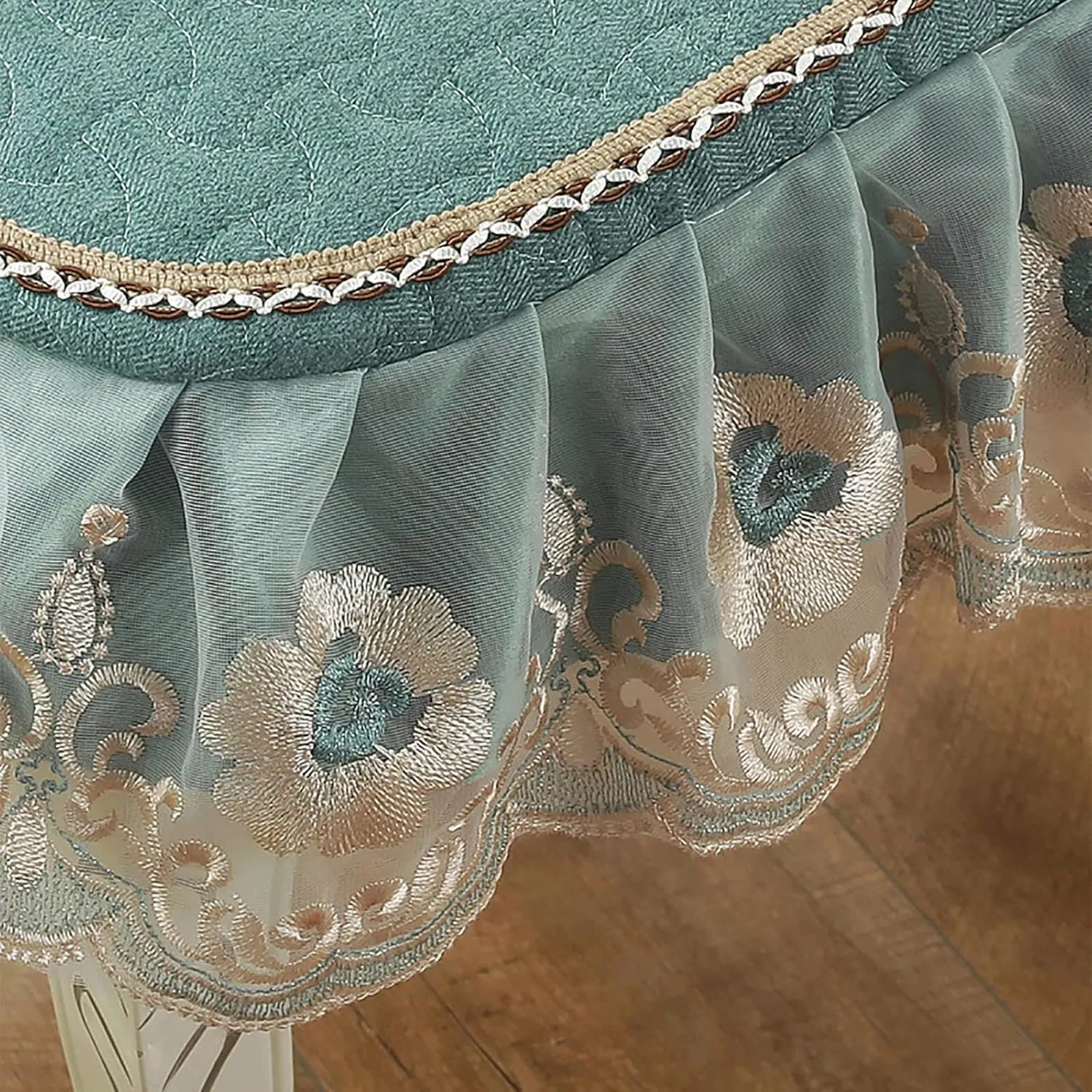 Yizc Lace Ruffle Chair Cushion,Non Slip European Seat Cushion Square Thicken Chair Pad with Ties,Luxury Decorative Chair Cover for Dining Chair Office Chairs-Green 43x45cm(17x18inch)