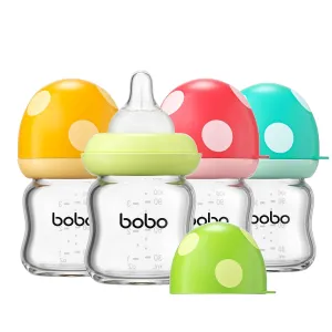 YOHKOH Natural Glass Baby Bottle with Natural Response Nipple, Newborn Anti-Colic Baby Bottles, Wide Neck Mushroom Cap Baby Bottle, Clear (Multicolour1, 3.4oz (Pack of 4))