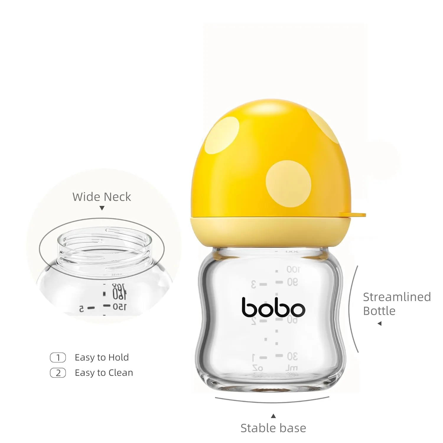 YOHKOH Natural Glass Baby Bottle with Natural Response Nipple, Newborn Anti-Colic Baby Bottles, Wide Neck Mushroom Cap Baby Bottle, Clear (Multicolour1, 3.4oz (Pack of 4))