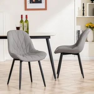 YOUNIKE Dining Chairs Set of 2, Grey Comfy Padded Kitchen Chairs, Mid Century Modern Faux Leather Upholstered Dining Room Chairs, Armless Elegant Side Chair, Loads up to 300LBS