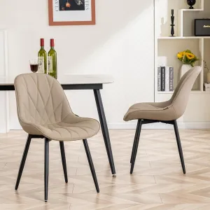 YOUNIKE Dining Chairs Set of 2, Khaki Comfy Padded Kitchen Chairs, Mid Century Modern Faux Leather Upholstered Dining Room Chairs, Armless Elegant Side Chair, Loads up to 300LBS