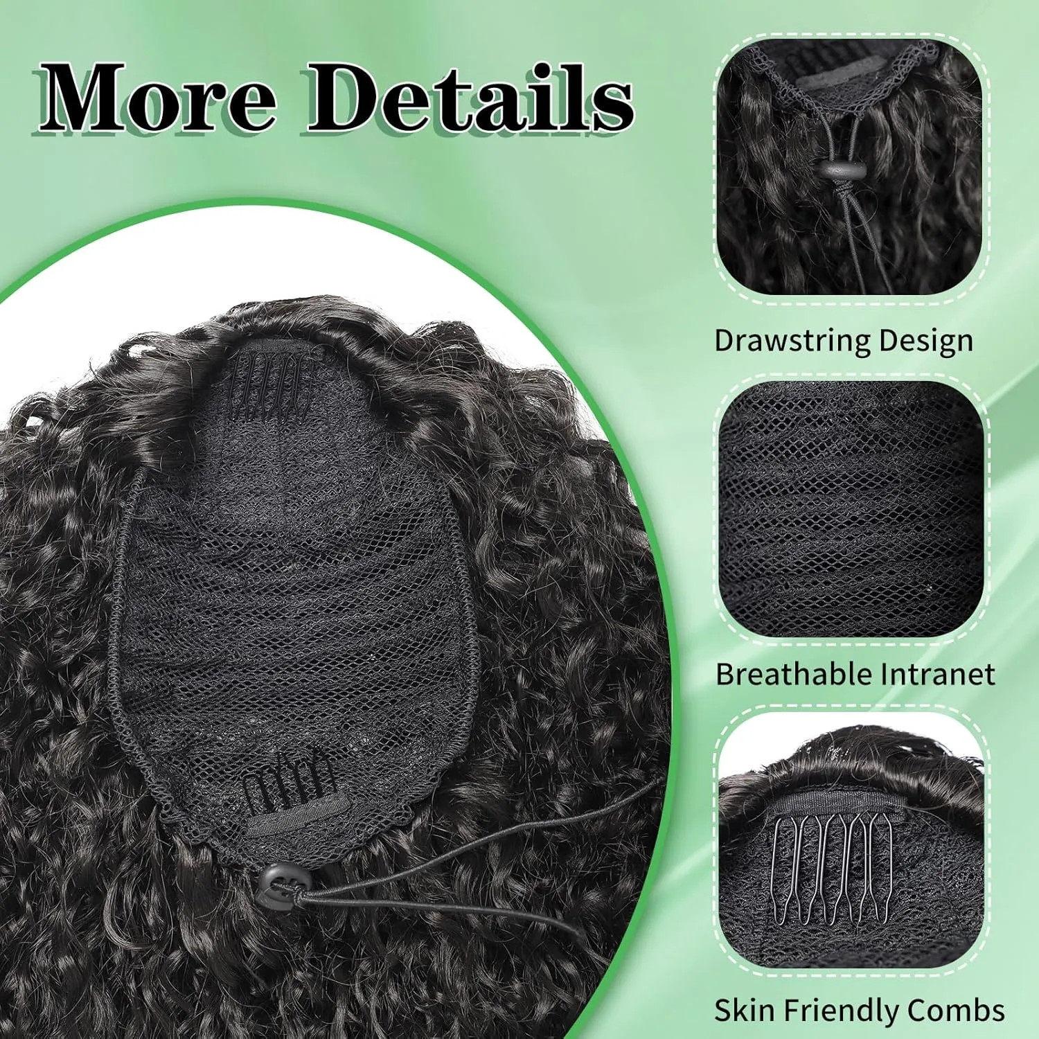 Youthfee 27” Drawstring Ponytail Deep Curly Heat Resistant Human Hair Blended Instant Clip Ponytail Extension Protective Style Brown Afro Kinky Curly Hair Pieces for Women