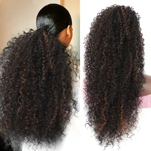 Youthfee 27” Drawstring Ponytail Deep Curly Heat Resistant Premium Synthetic Instant Clip Ponytail Extension Protective Style Afro Kinky Curly Hair Pieces for Women