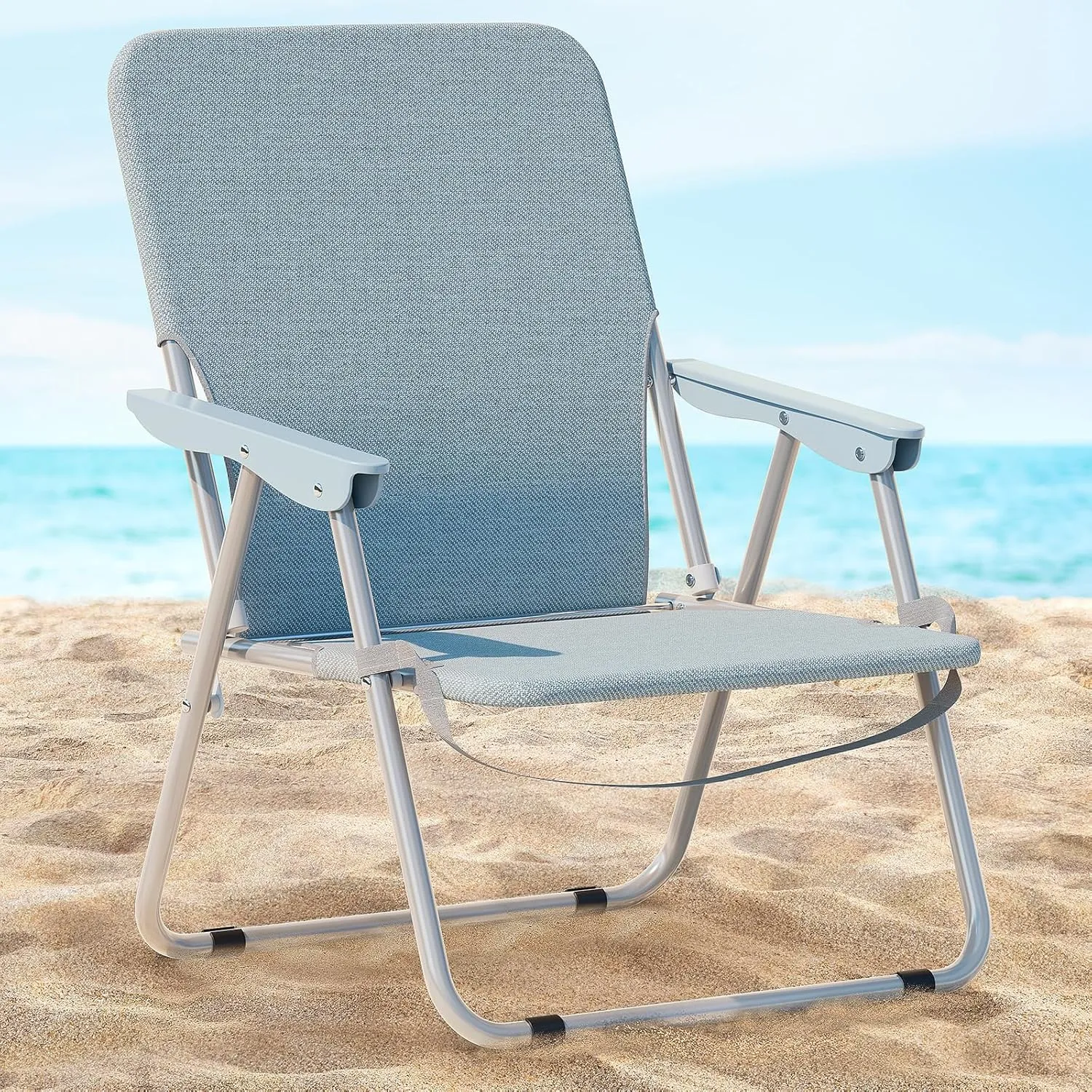 YSSOA Folding Beach Adults, Portable Heavy-Duty Chairs Made of High Strength 600D Oxford Fabric and Steel Frame for Outdoors, Camping, Picnic, BBQ, 1-Pack, Grey