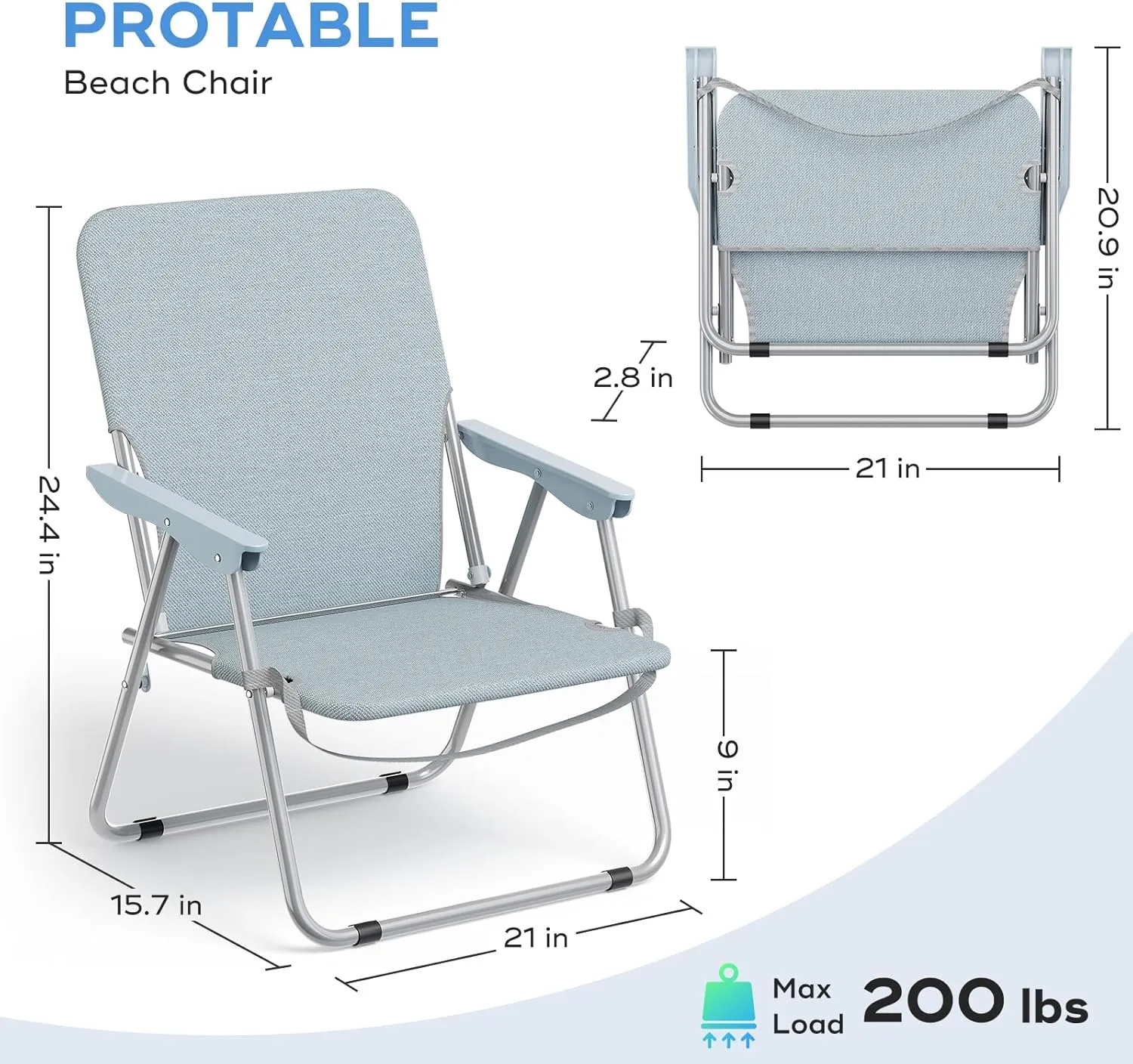 YSSOA Folding Beach Adults, Portable Heavy-Duty Chairs Made of High Strength 600D Oxford Fabric and Steel Frame for Outdoors, Camping, Picnic, BBQ, 1-Pack, Grey