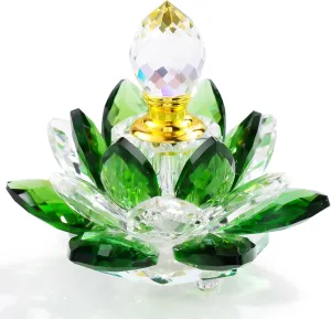 YWHL Green Crystal Lotus Perfume Bottles, Small Vintage Glass Refillable Perfume Bottle, Lotus Flower Figurines Giftsfor Wife Girlfriend, Handmade Lotus Figurines Home Decor(3ml)