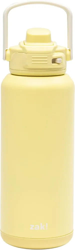 Zak Designs Beacon Straw Lid Water Bottle for Travel or At Home, 32oz Stainless Steel is Leak-Proof and Vacuum Insulated with Silicone Spout, Cover, Carry Handle, Protective Base (Vanilla Yellow)