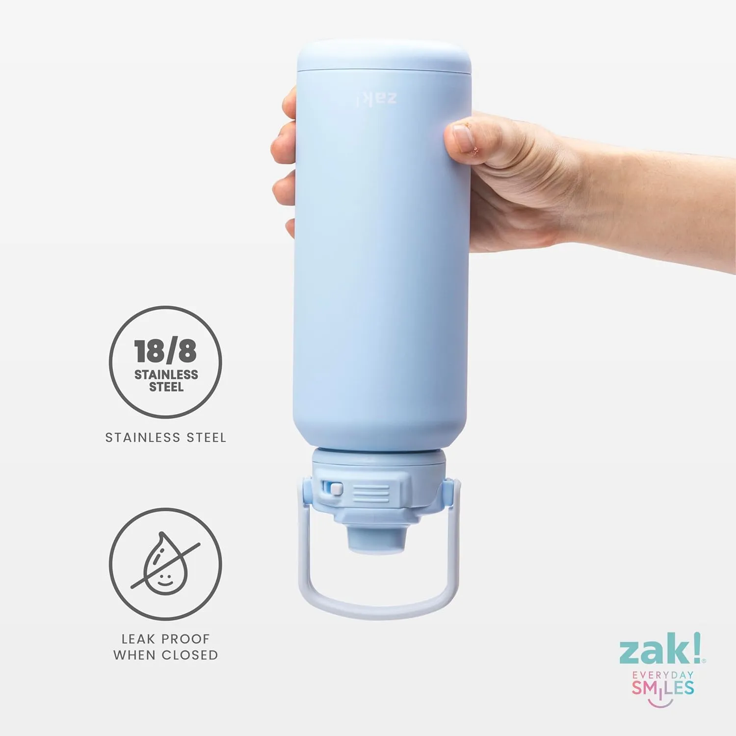 Zak Designs Beacon Straw Lid Water Bottle for Travel or At Home, 32oz Stainless Steel is Leak-Proof and Vacuum Insulated with Silicone Spout, Cover, Carry Handle, Protective Base (Vanilla Yellow)