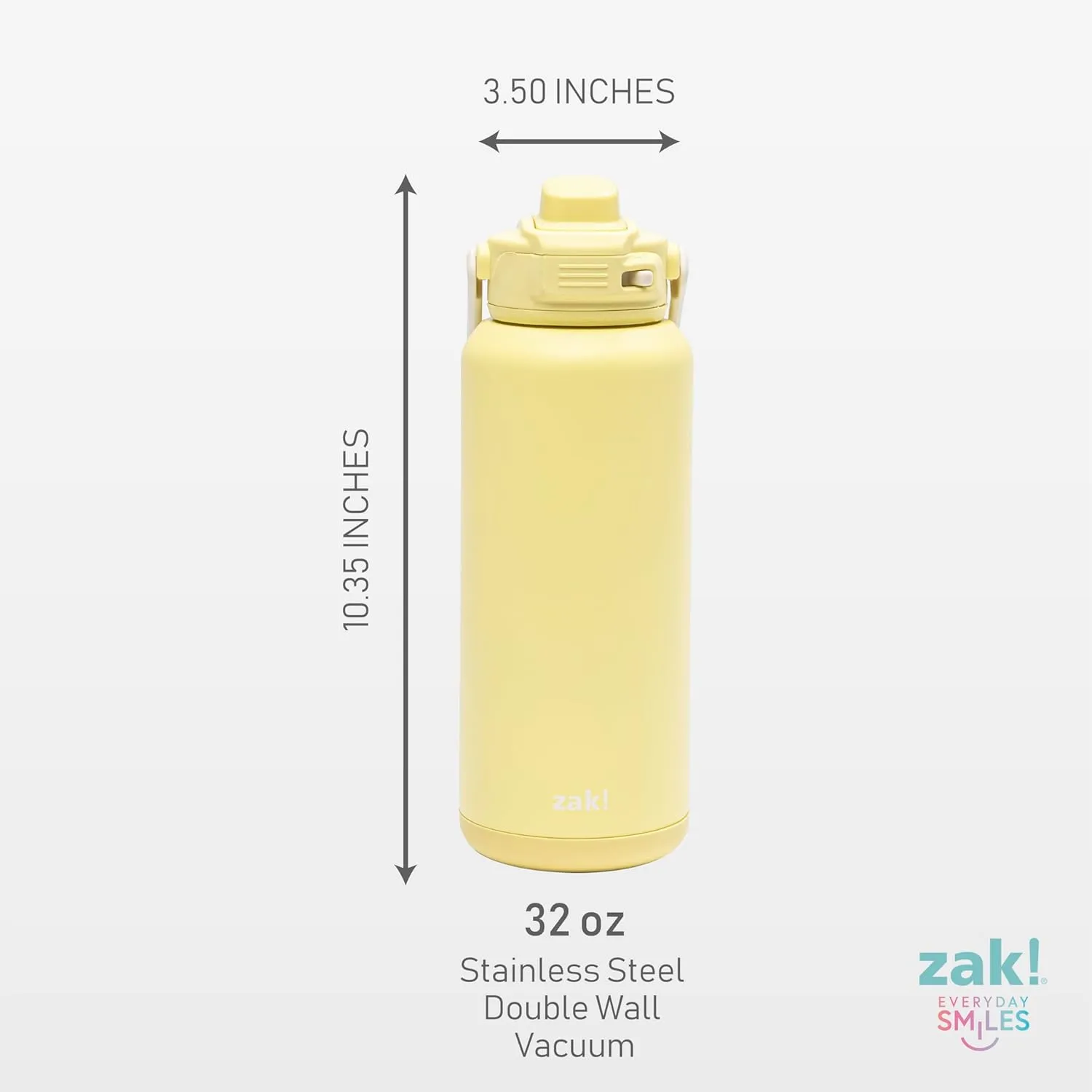 Zak Designs Beacon Straw Lid Water Bottle for Travel or At Home, 32oz Stainless Steel is Leak-Proof and Vacuum Insulated with Silicone Spout, Cover, Carry Handle, Protective Base (Vanilla Yellow)
