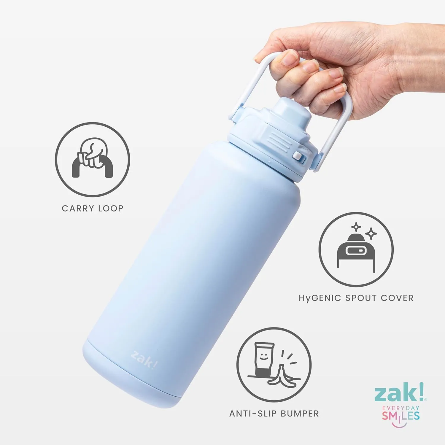 Zak Designs Beacon Straw Lid Water Bottle for Travel or At Home, 32oz Stainless Steel is Leak-Proof and Vacuum Insulated with Silicone Spout, Cover, Carry Handle, Protective Base (Vanilla Yellow)