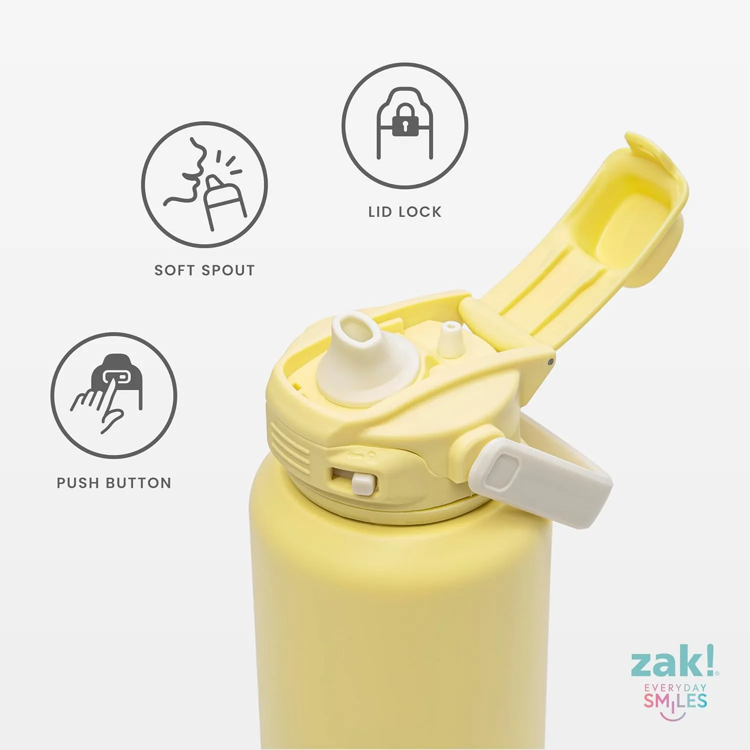 Zak Designs Beacon Straw Lid Water Bottle for Travel or At Home, 32oz Stainless Steel is Leak-Proof and Vacuum Insulated with Silicone Spout, Cover, Carry Handle, Protective Base (Vanilla Yellow)
