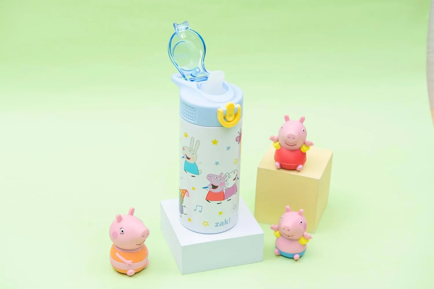 Zak Designs Peppa Pig Sage Kids Water Bottle For School or Travel, 14oz Stainless Steel Water Bottle With Straw, Handle, and Leak-Proof, Pop-Up Spout Cover (Peppa & Friends)