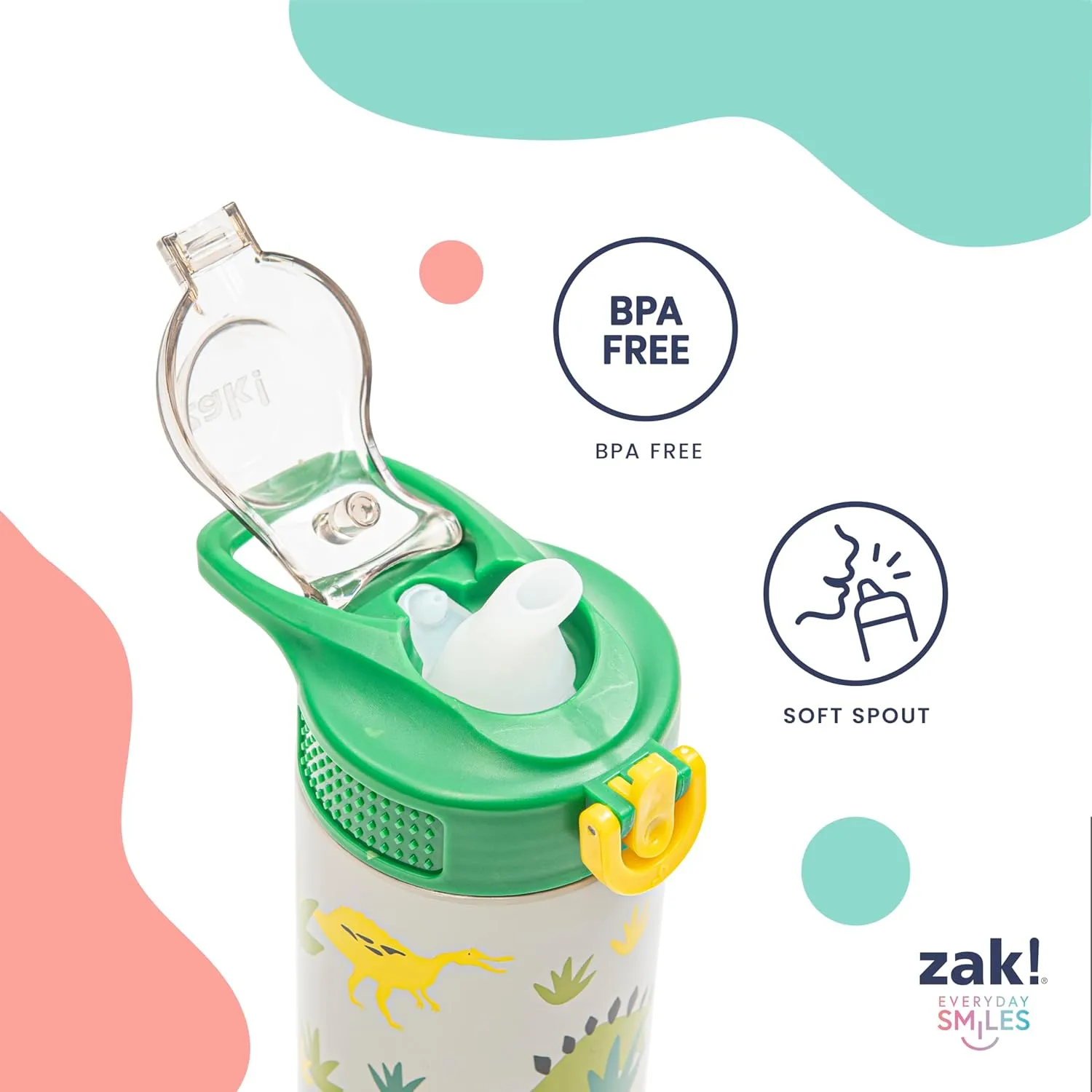 Zak Designs Peppa Pig Sage Kids Water Bottle For School or Travel, 14oz Stainless Steel Water Bottle With Straw, Handle, and Leak-Proof, Pop-Up Spout Cover (Peppa & Friends)