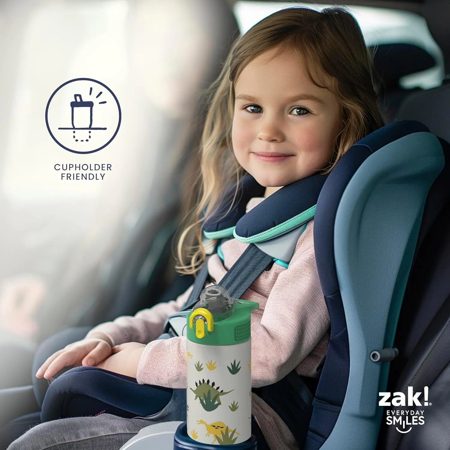 Zak Designs Peppa Pig Sage Kids Water Bottle For School or Travel, 14oz Stainless Steel Water Bottle With Straw, Handle, and Leak-Proof, Pop-Up Spout Cover (Peppa & Friends)
