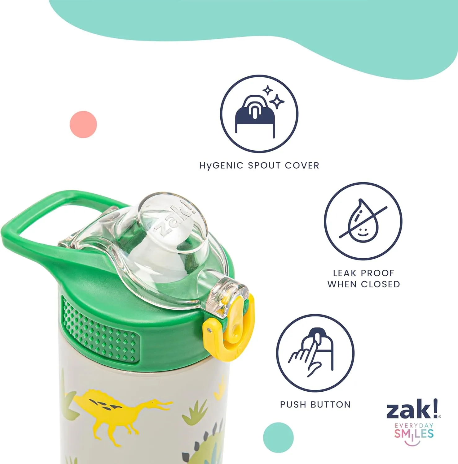 Zak Designs Peppa Pig Sage Kids Water Bottle For School or Travel, 14oz Stainless Steel Water Bottle With Straw, Handle, and Leak-Proof, Pop-Up Spout Cover (Peppa & Friends)
