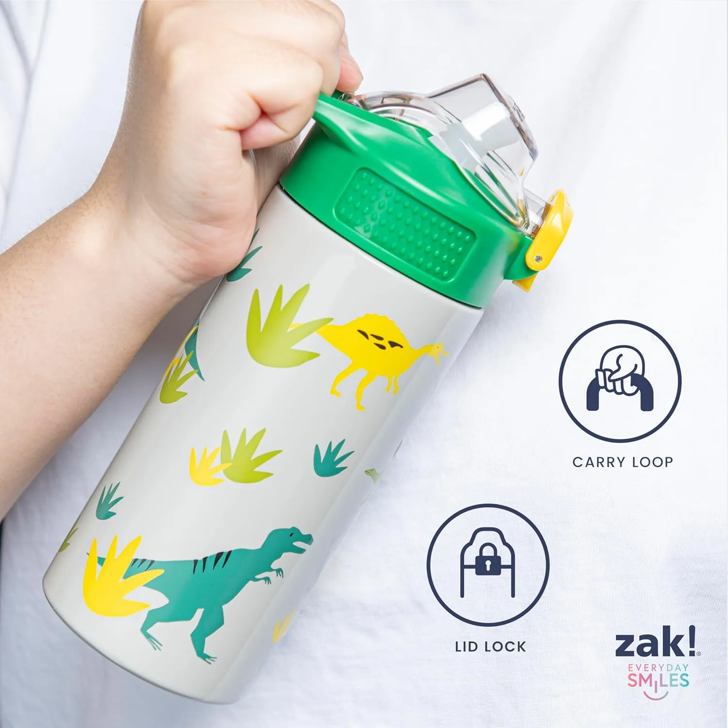Zak Designs Peppa Pig Sage Kids Water Bottle For School or Travel, 14oz Stainless Steel Water Bottle With Straw, Handle, and Leak-Proof, Pop-Up Spout Cover (Peppa & Friends)