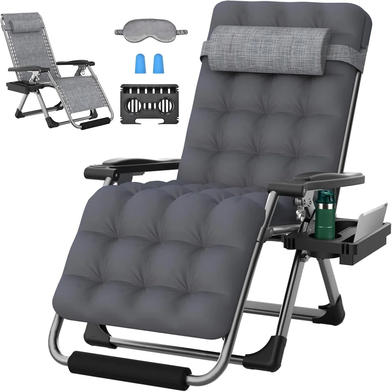 ZENPETIO 29In XL Zero Gravity Chair w/Cushion, Zero Gravity Recliner Lounge Chair for Indoor and Outdoor, Reclining Camping Chair for Lawn, Anti Gravity Chair with Cup Holder and Footrest, 440LBS