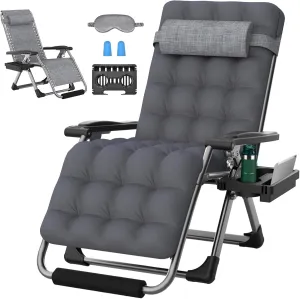 ZENPETIO 29In XL Zero Gravity Chair w/Cushion, Zero Gravity Recliner Lounge Chair for Indoor and Outdoor, Reclining Camping Chair for Lawn, Anti Gravity Chair with Cup Holder and Footrest, 440LBS