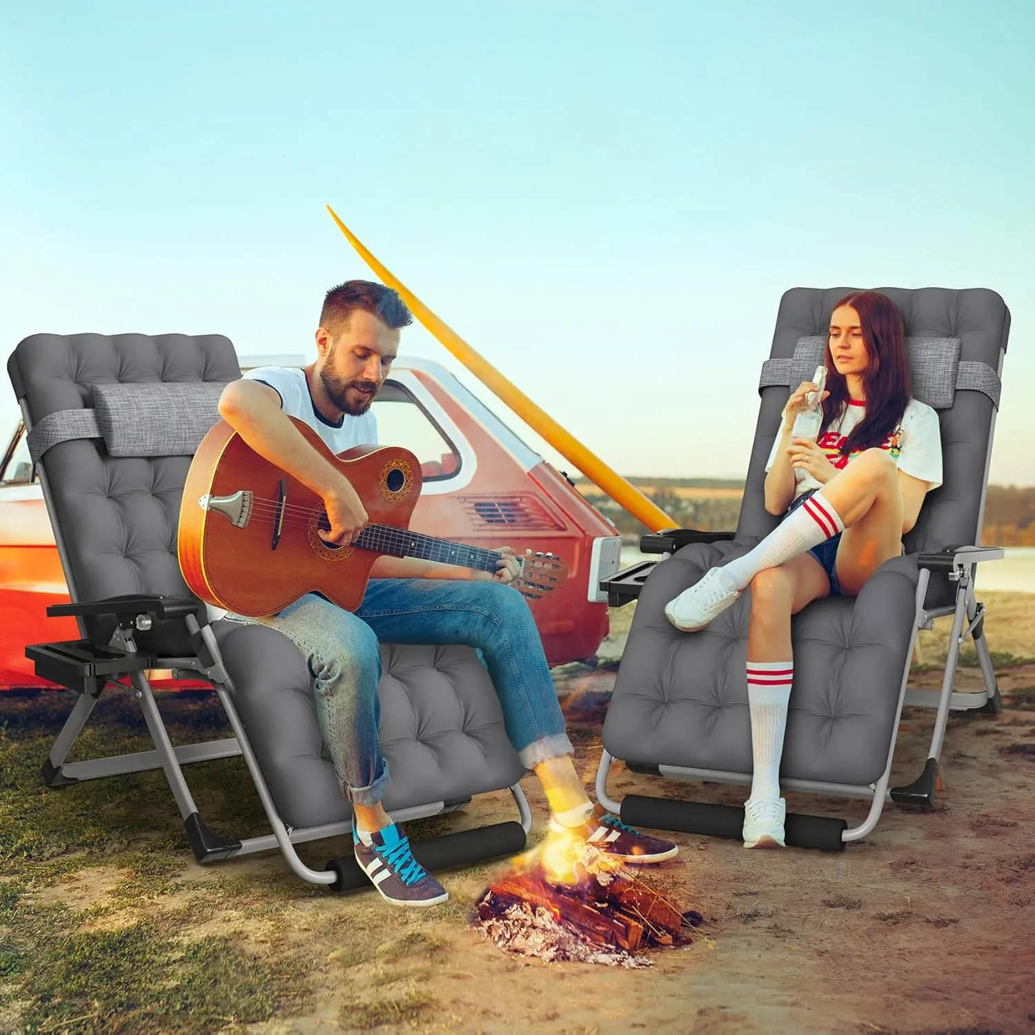 ZENPETIO Oversized Zero Gravity Chair, 33In XXL Zero Gravity Recliner Lounge Chair, Anti Gravity Chair for Indoor and Outdoor, Reclining Camping Chair for Lawn and Patio w/Cushion and Footrest, 500LBS